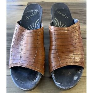 Dansko Brown Leather Heeled Open Toe Clogs Slides Womens EU 40 US 9.5-10